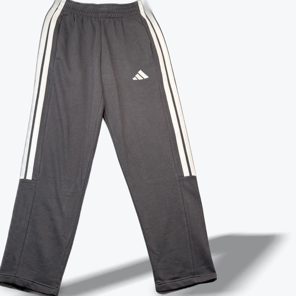 Adidas Mens Open Hem Fleece Jogger Black White Fleece Track Pants Size Small NWT